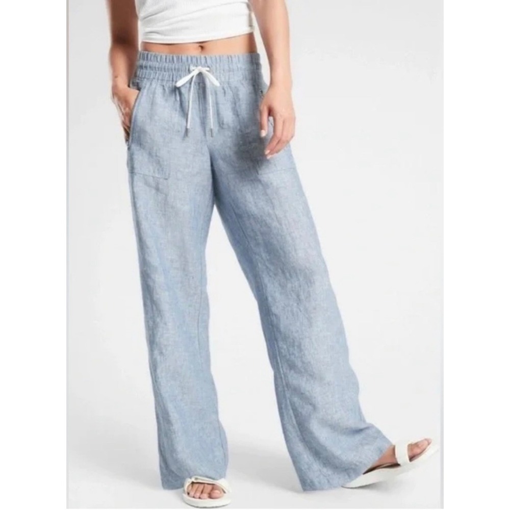Athleta Cabo Linen Wide Leg Pants Blue Women's 4